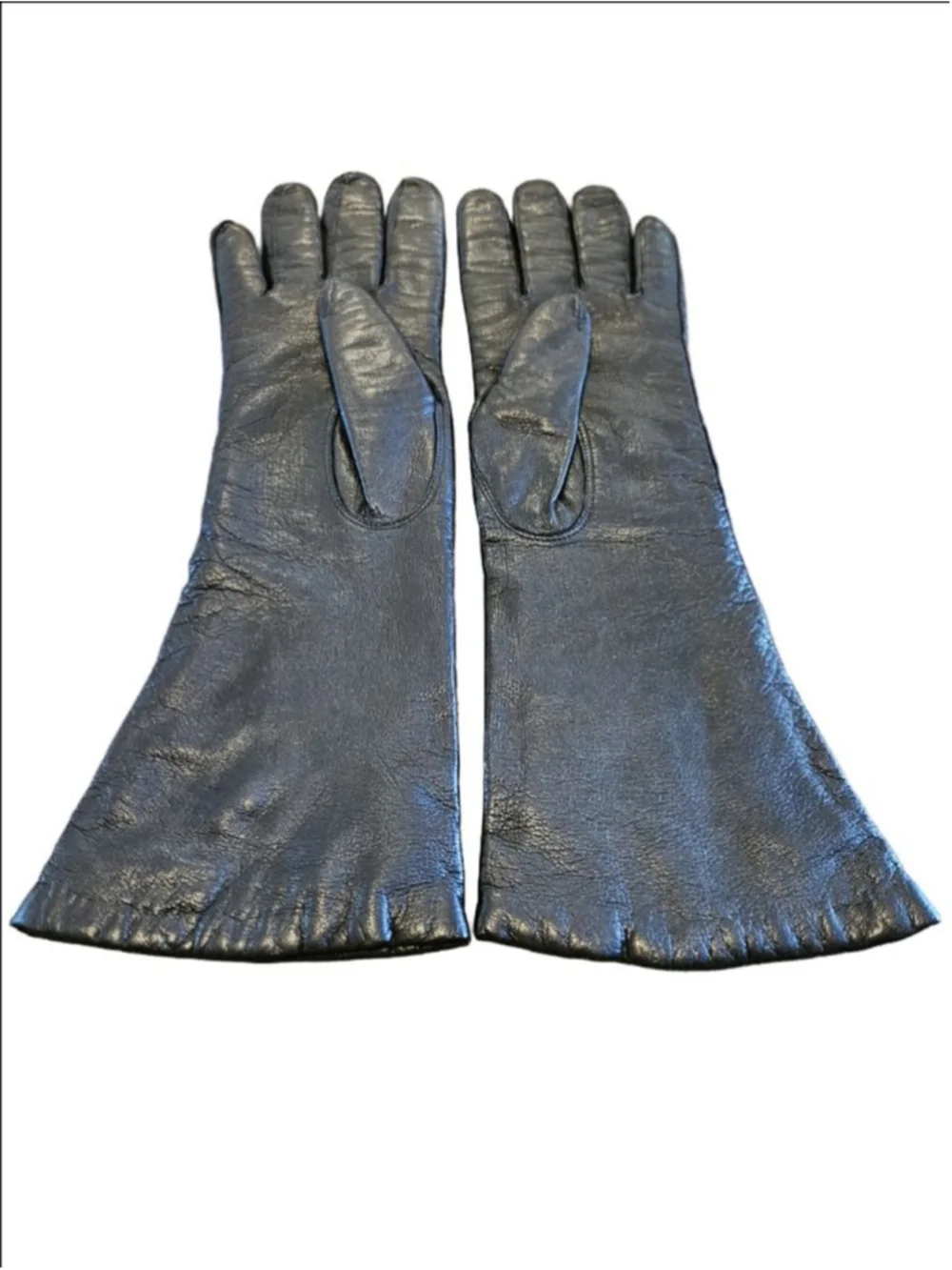 Women's Frances Hirsch Vintage Black Leather Gloves Angora Wool Lining 7 1/2